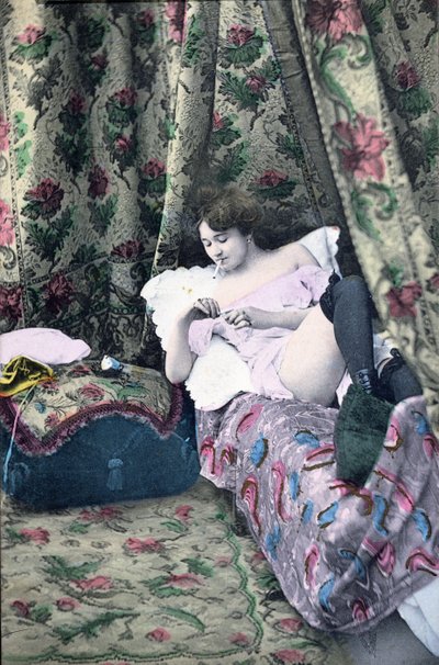 Postcard depicting a girl in a brothel, before 1914 by French School